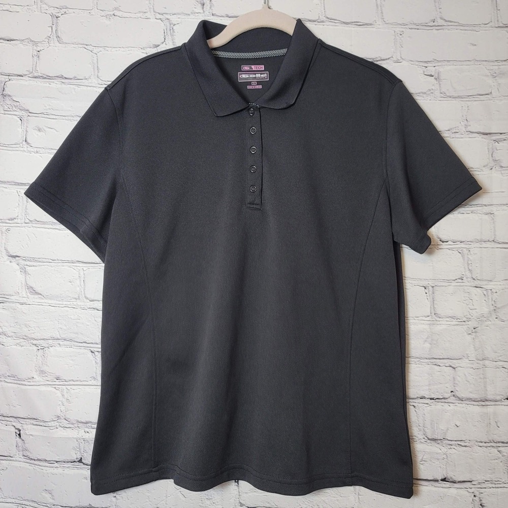 Bolle Golf Tech Womens Black Short Sleeve Polo Shirt Snap Placket Size‎ L